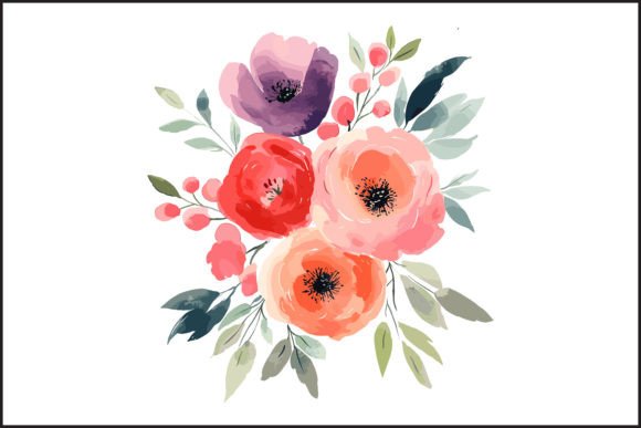 Download Vibrant Watercolor Rose Vector Bouquet - Rose Collection