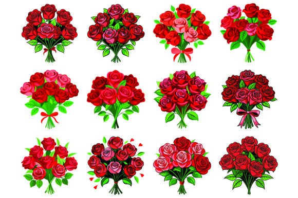 Download Red Rose Bouquet Bundle Vector Set - Rose Collection