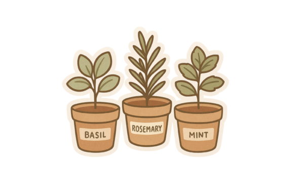 Download Herb Pots Basil Rosemary Mint Art - Rose Collection