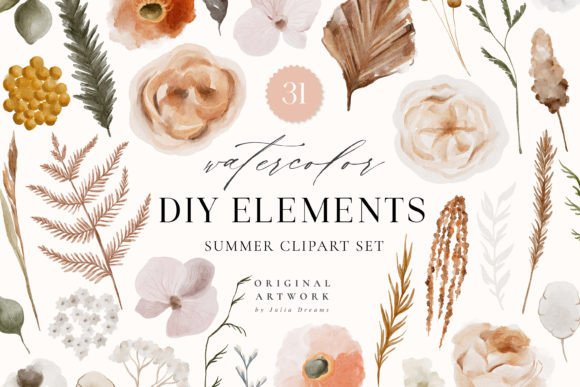 Download Summer Watercolor Flower Digital Clipart - Premium Bundle