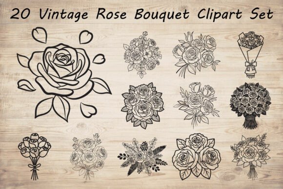 Download 20 Vintage Rose Bouquet Clipart Bundle - Rose Collection