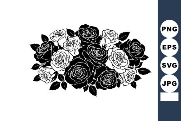 Download Black and White Rose Bouquet Vector with - Rose Collection